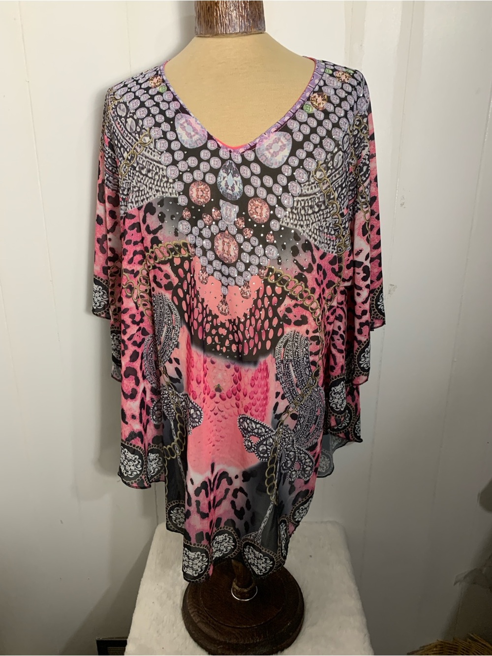 Womens Pink, Grey, Black & Rinestones Blouse. Plus size.